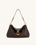 JW Pei Jayla Metal Pendant Embellished Shoulder Bag (Dark Brown)