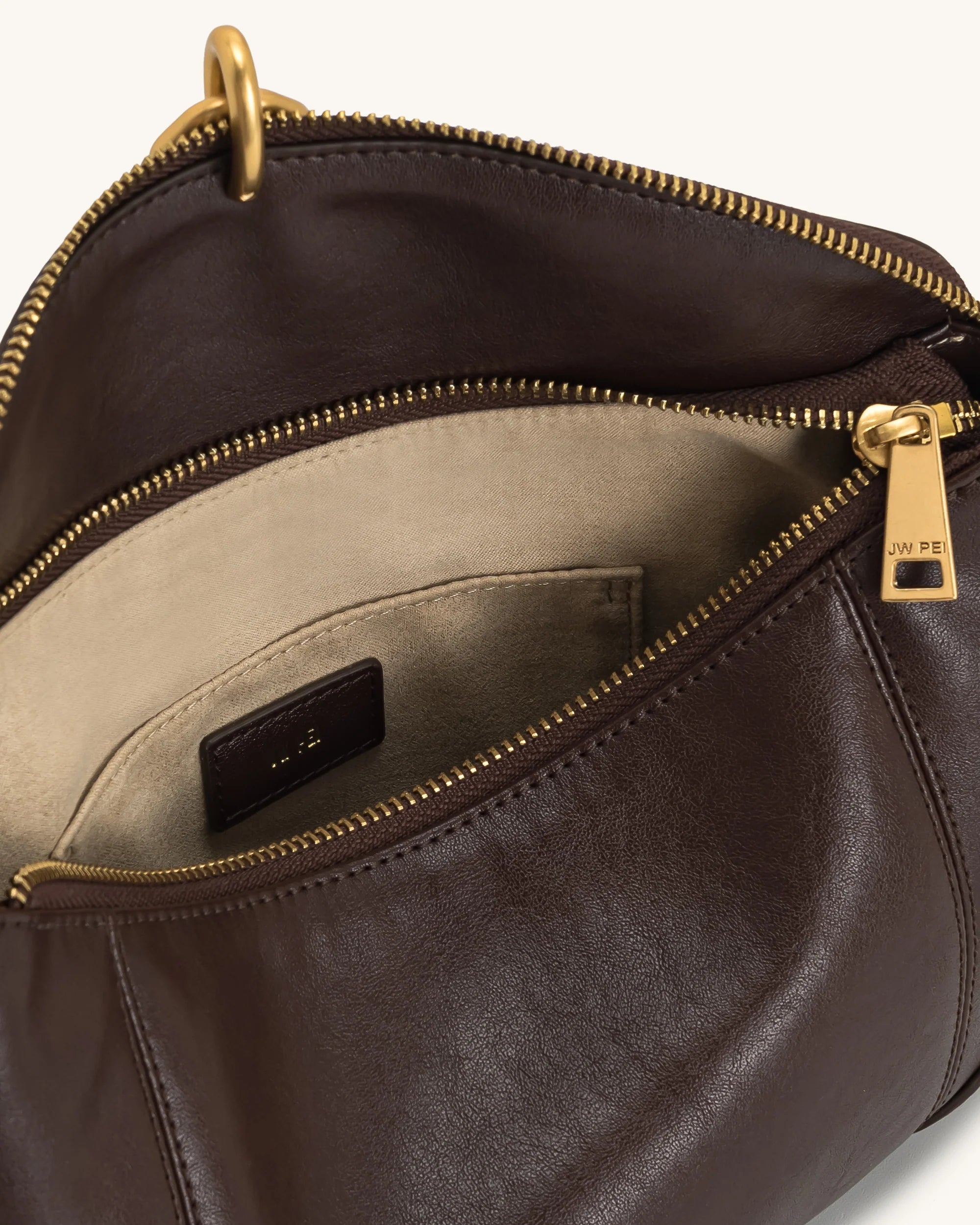 JW Pei Jayla Metal Pendant Embellished Shoulder Bag (Dark Brown)