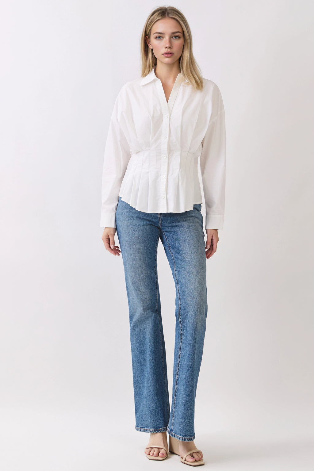 Pleaded Button Down Shirt