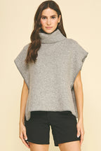 Turtleneck Knit Vest Poncho (Heather Grey)