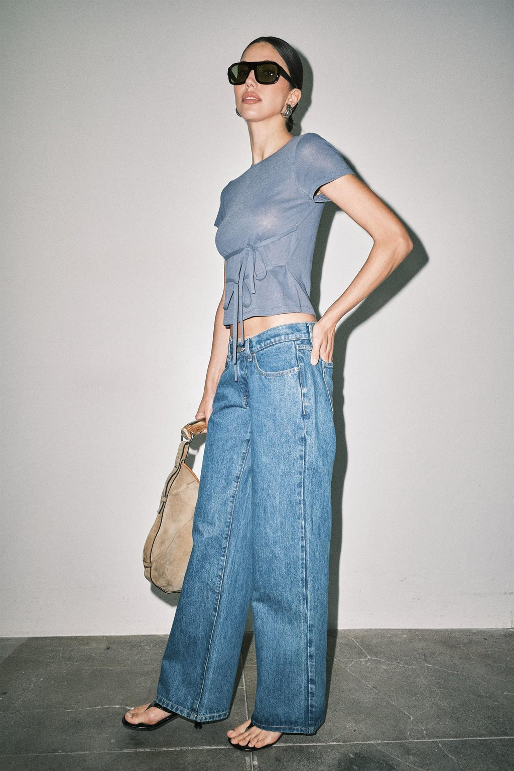 Loucia Amber Fine Knit Tie Waist Short Sleeve Tee Top