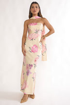 Strapless Floral Halter Maxi Dress