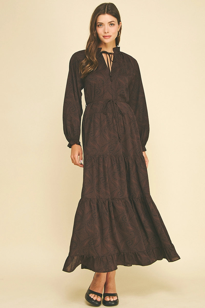 Paisley Print Tiered Maxi Dress