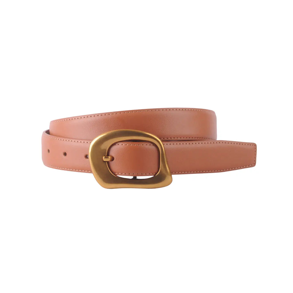 Olivia Stitched Clean Leather Belt (Cognac)