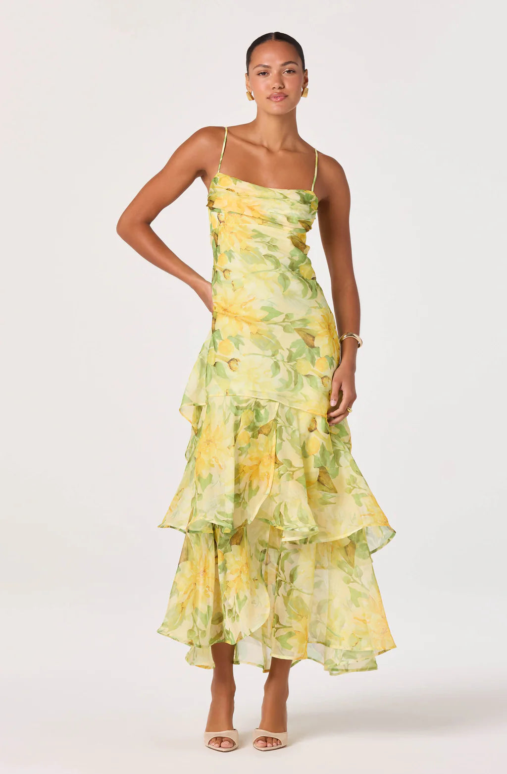 ASTR The Label Alison Floral Tiered Drop Waist Maxi Dress