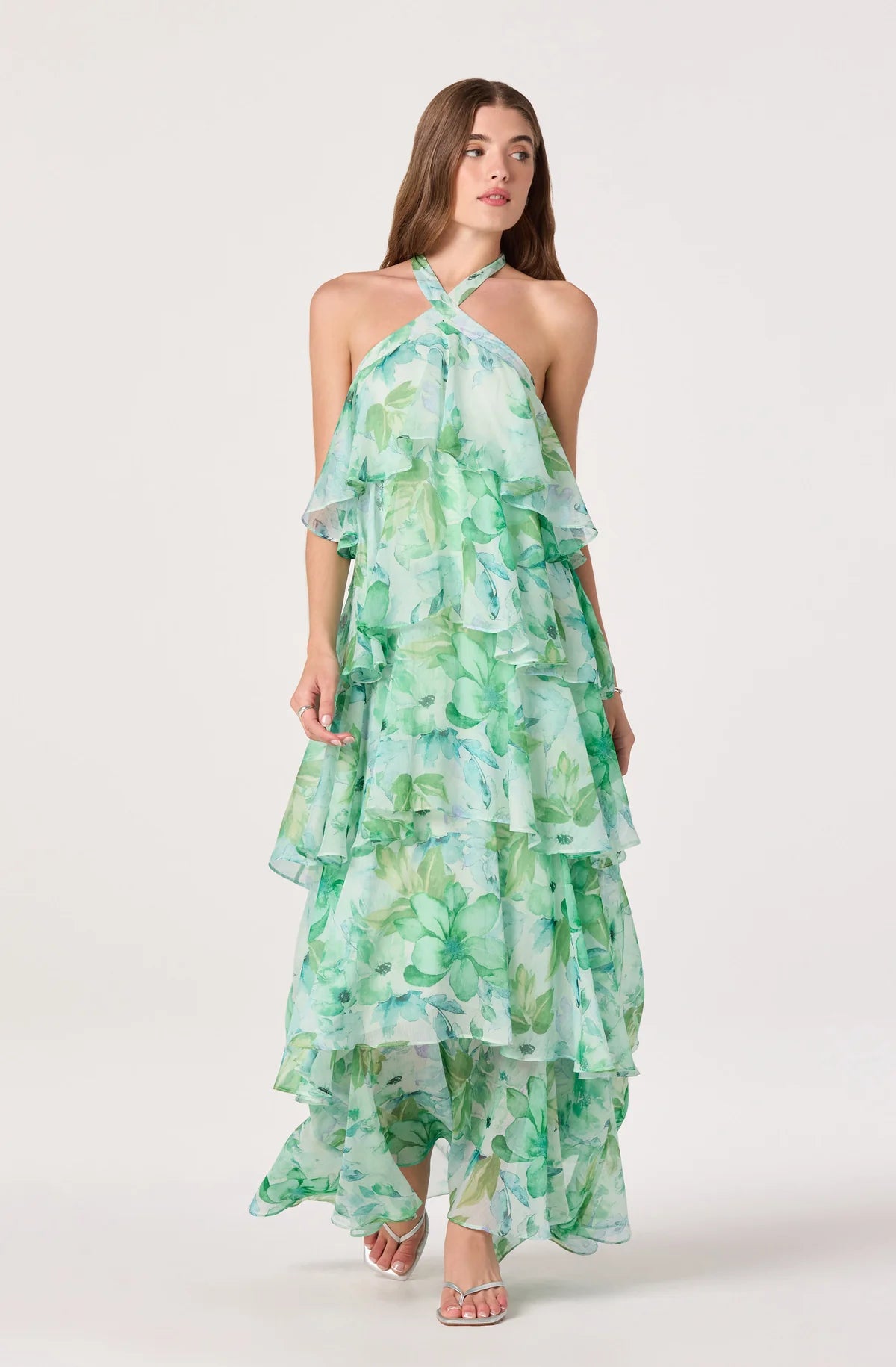 ASTR The Label Daiga Floral Halter Tiered Dress