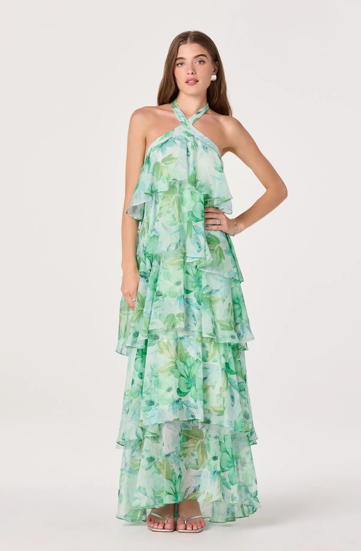 ASTR The Label Daiga Floral Halter Tiered Dress