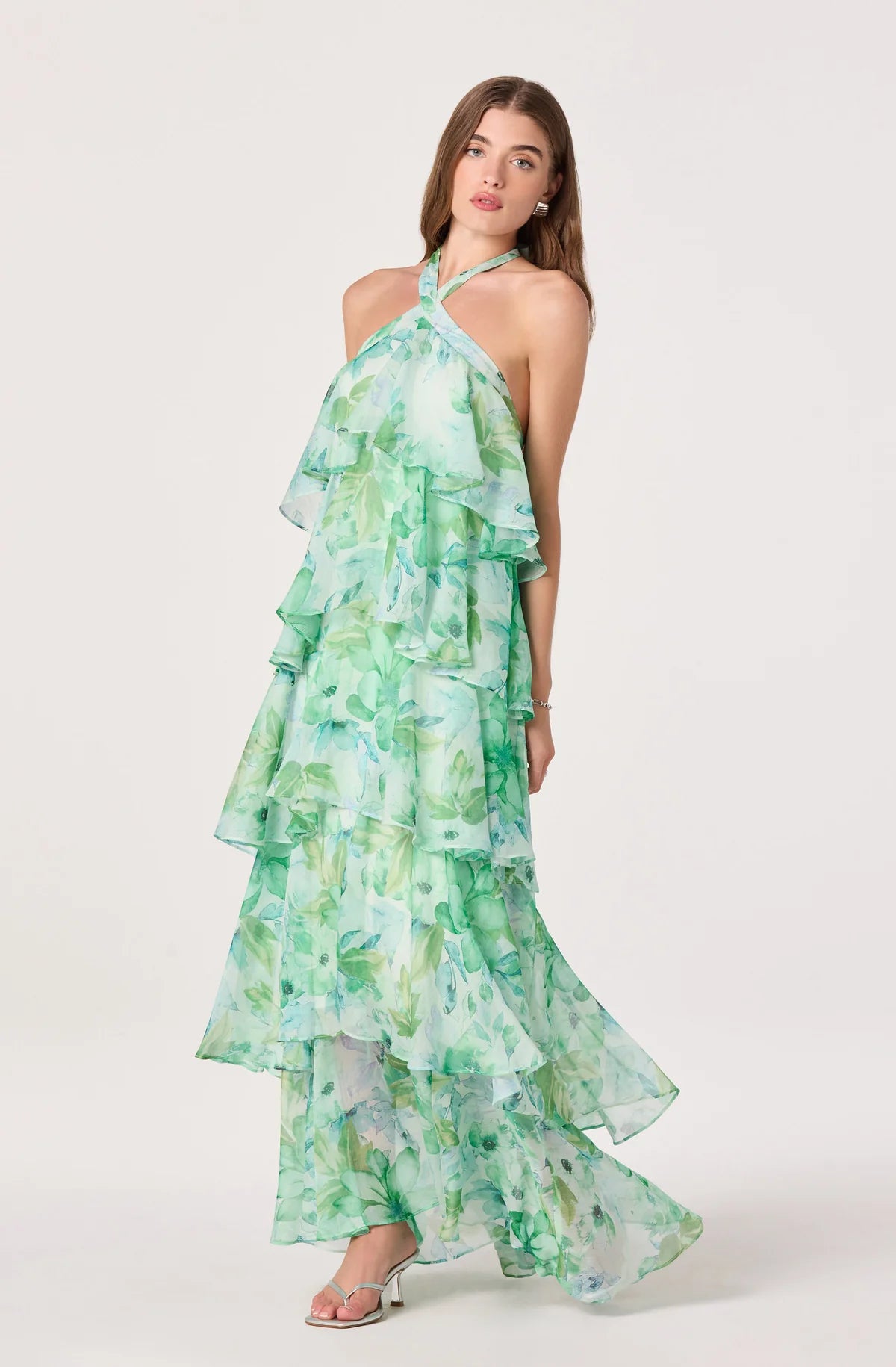 ASTR The Label Daiga Floral Halter Tiered Dress