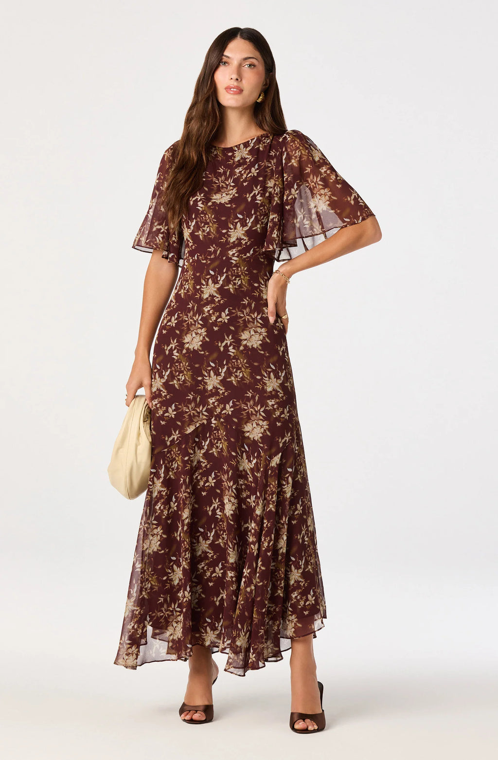 ASTR The Label Aria Floral Butterfly Sleeve Maxi Dress