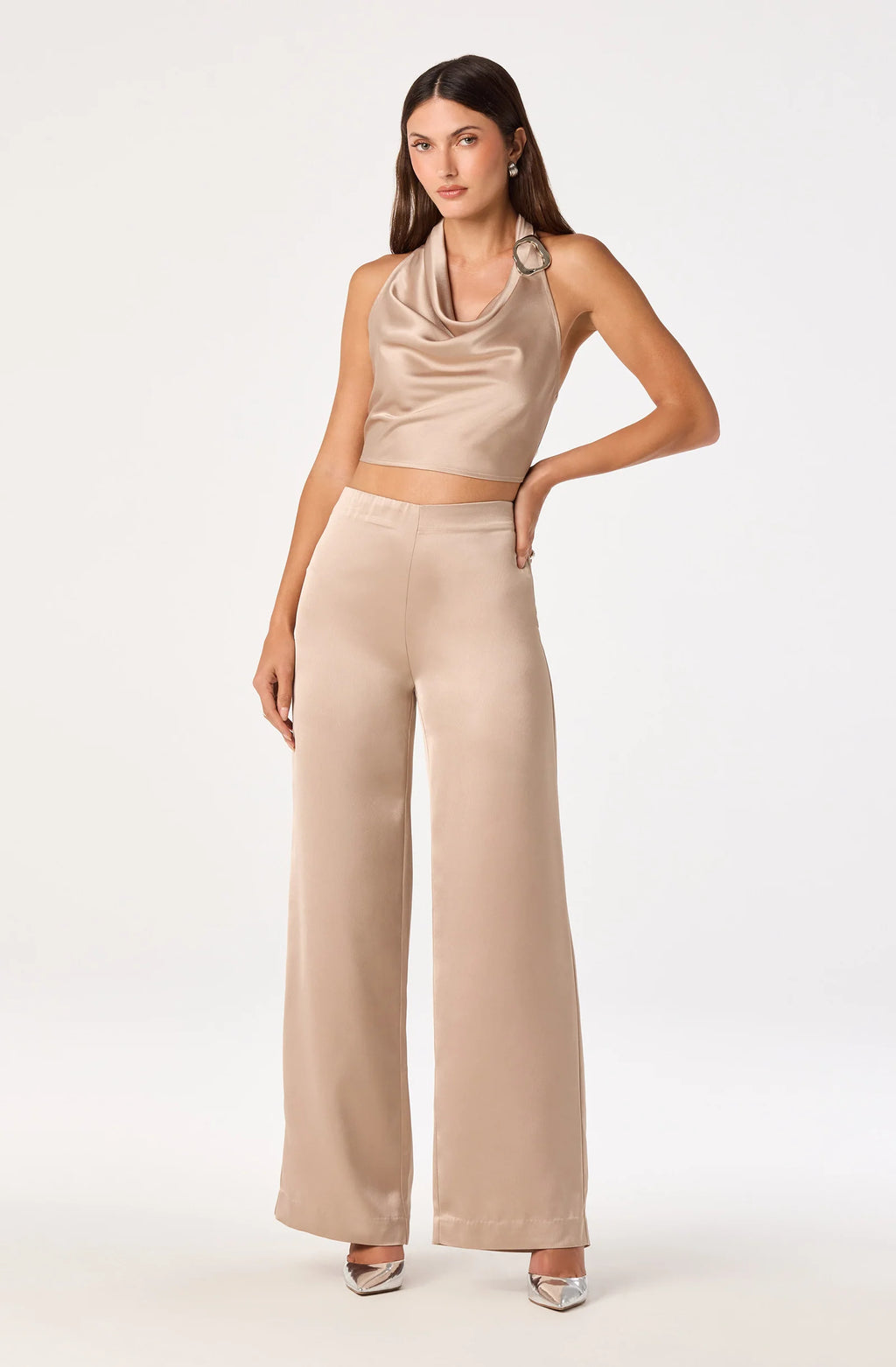 ASTR The Label Ivana Satin Cowl Halter Top