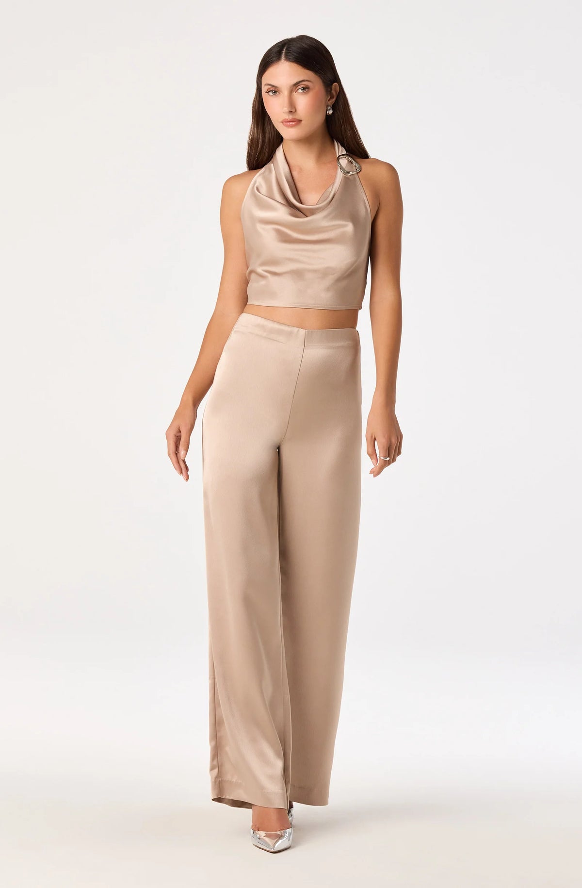 ASTR The Label Ivana Satin Cowl Halter Top