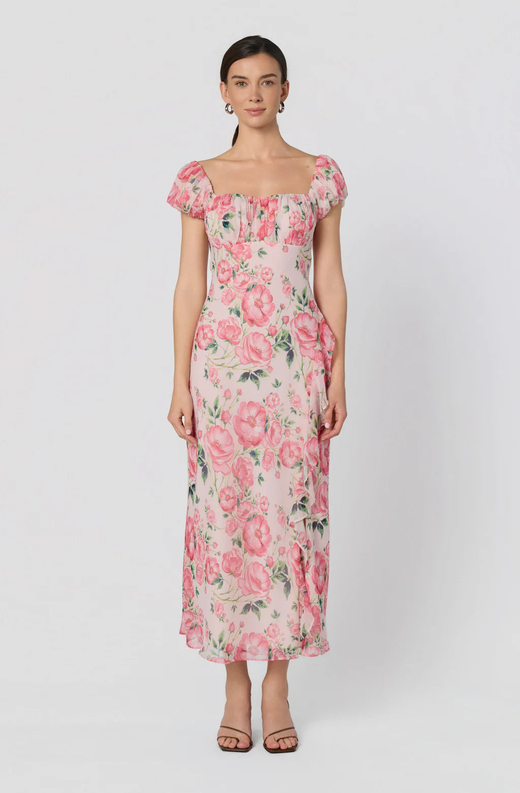 ASTR The Label Florence Floral Puff Sleeve Midi Dress