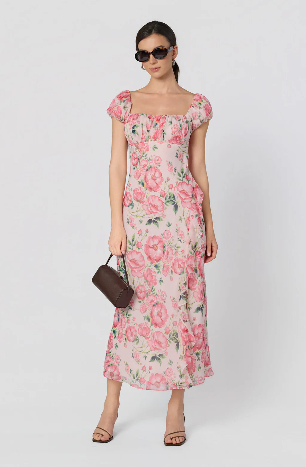 ASTR The Label Florence Floral Puff Sleeve Midi Dress