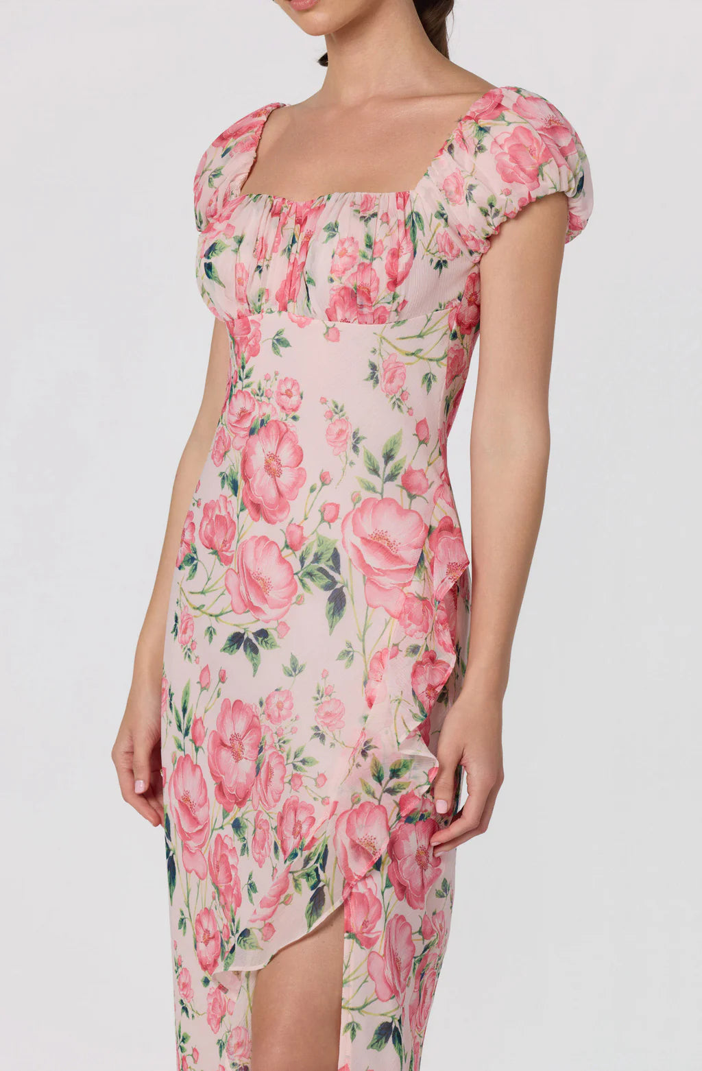ASTR The Label Florence Floral Puff Sleeve Midi Dress