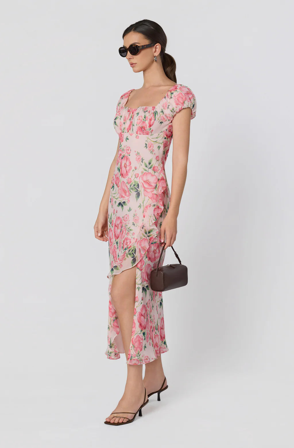 ASTR The Label Florence Floral Puff Sleeve Midi Dress