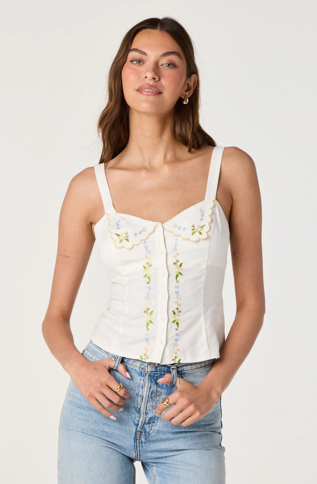 ASTR The Label Shaya Floral Embroidered Top