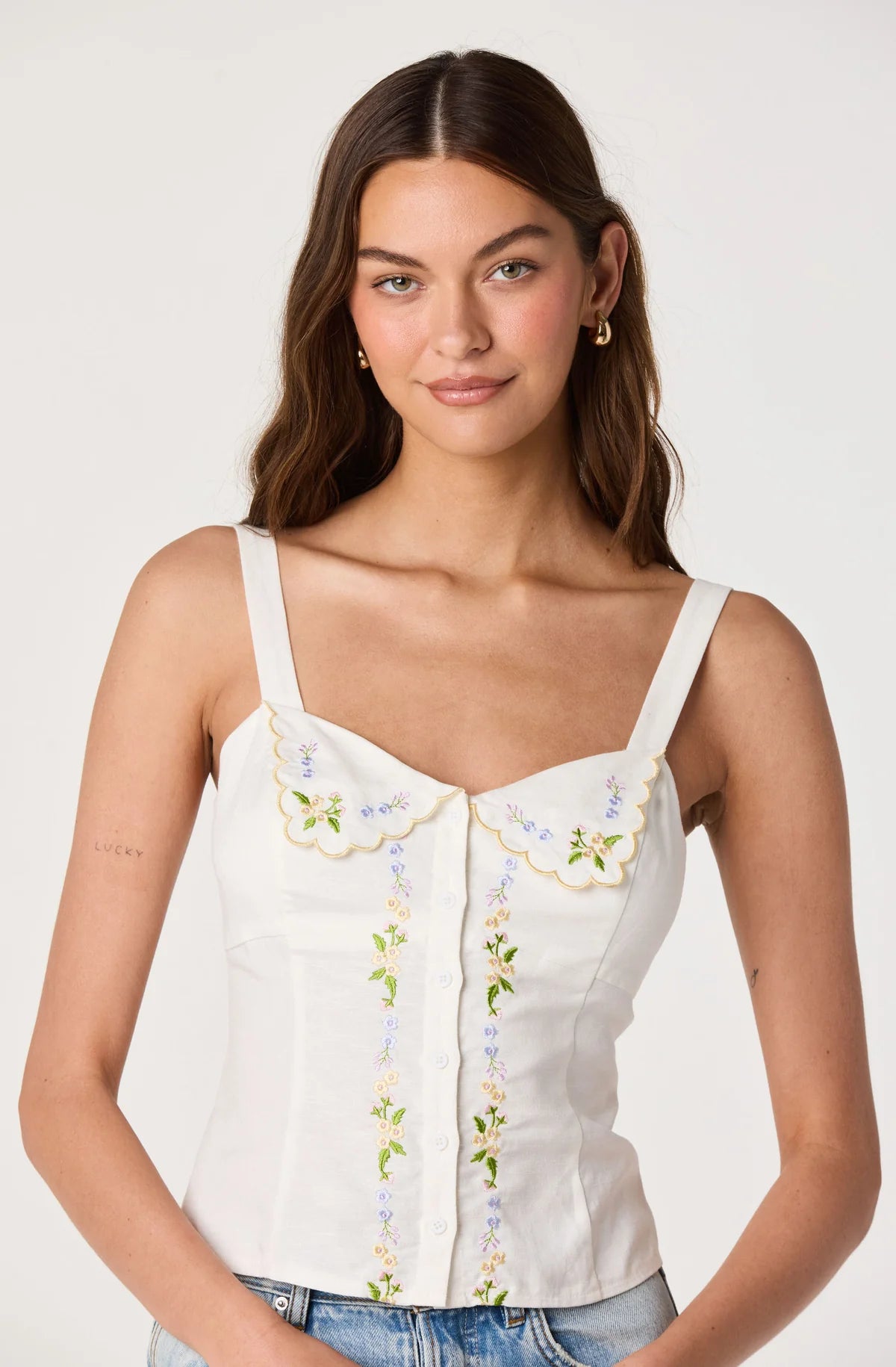 ASTR The Label Shaya Floral Embroidered Top
