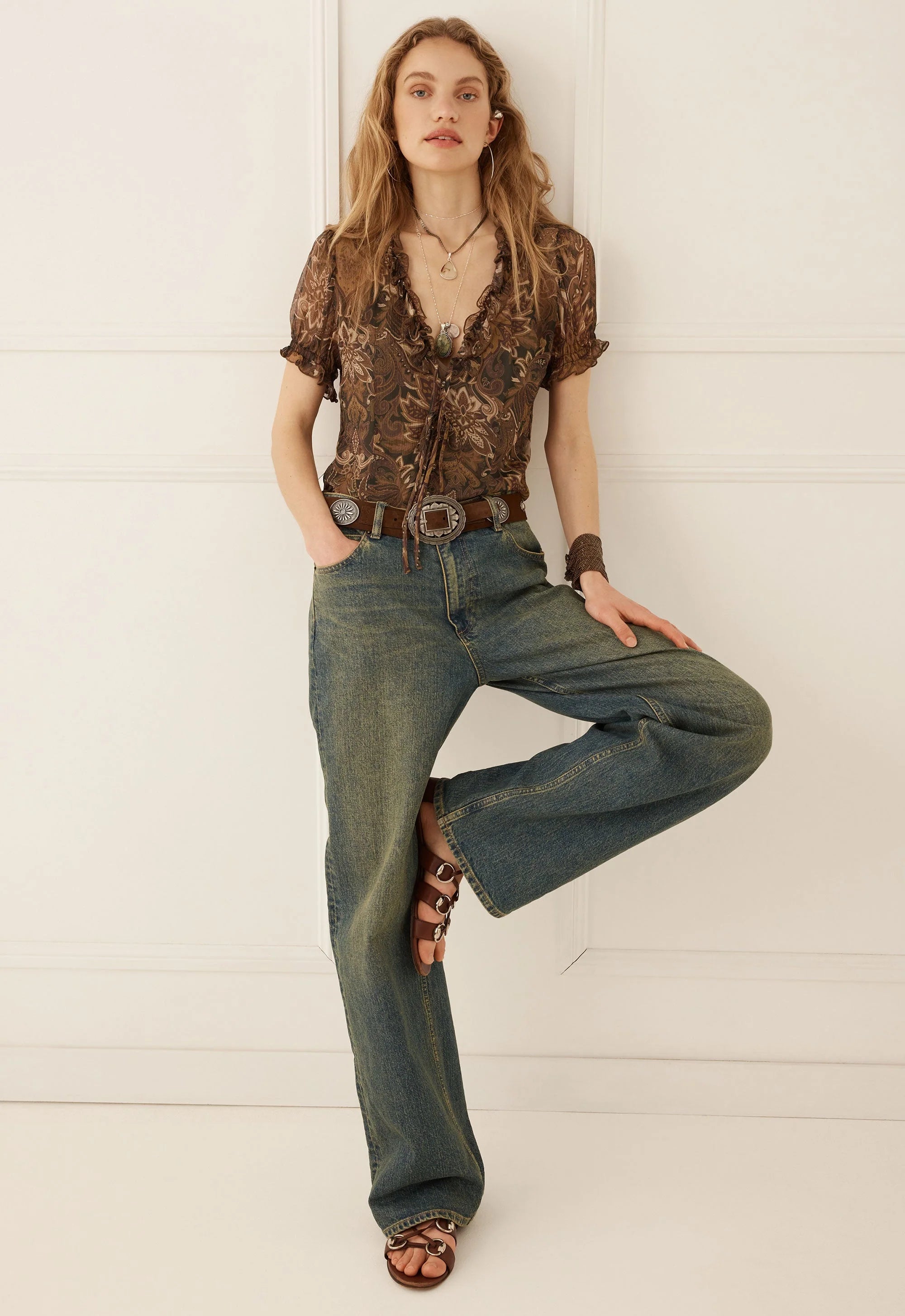 Spell Damask Short Sleeve Blouse