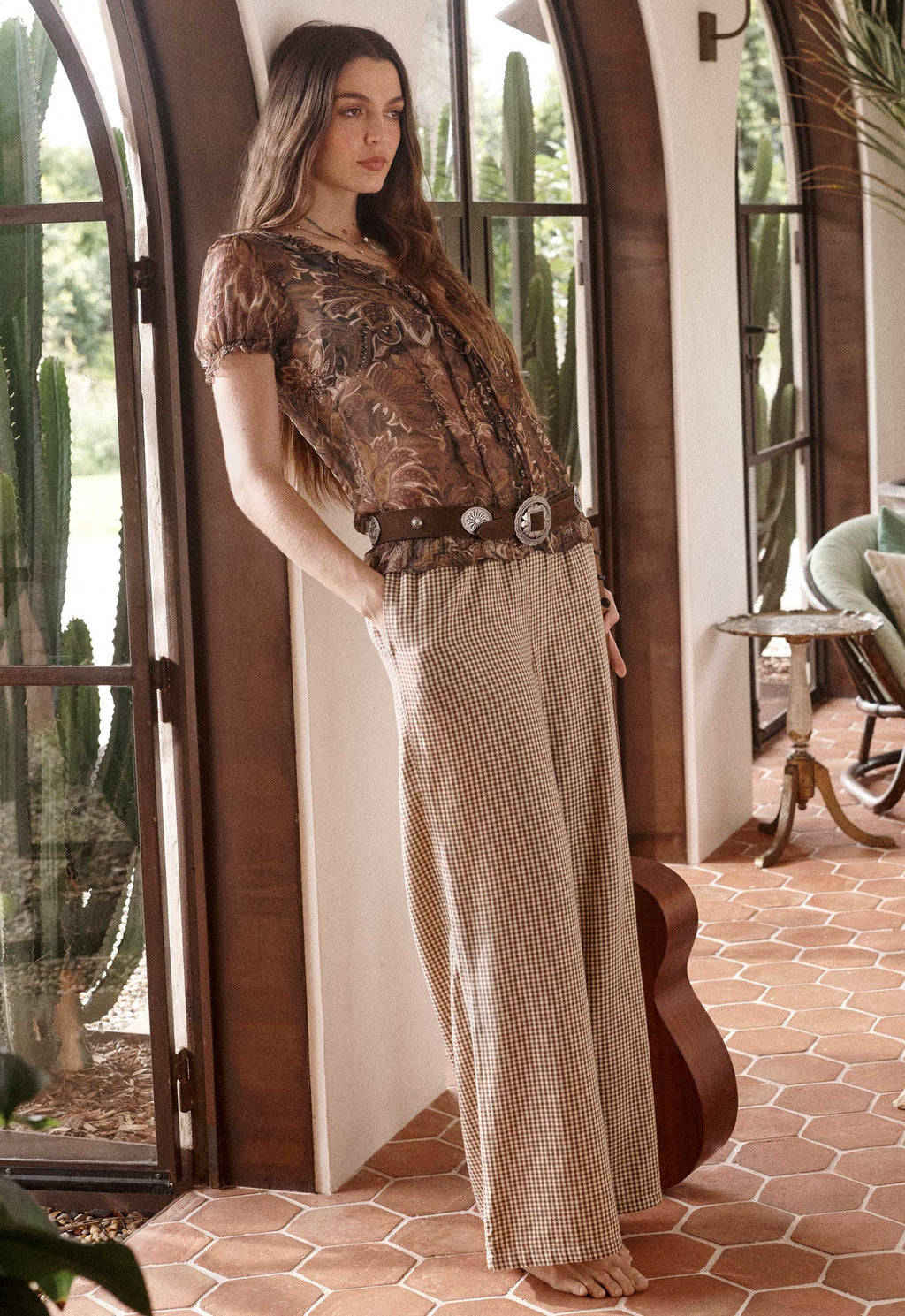 Spell Damask Short Sleeve Blouse