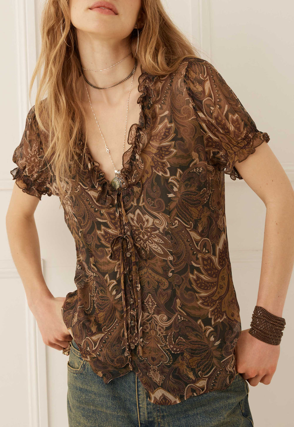 Spell Damask Short Sleeve Blouse