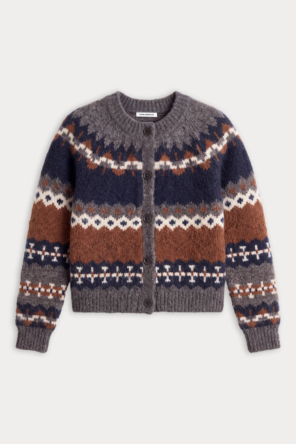 Good American The Classic Cardigan (Heather Grey Fairisle)