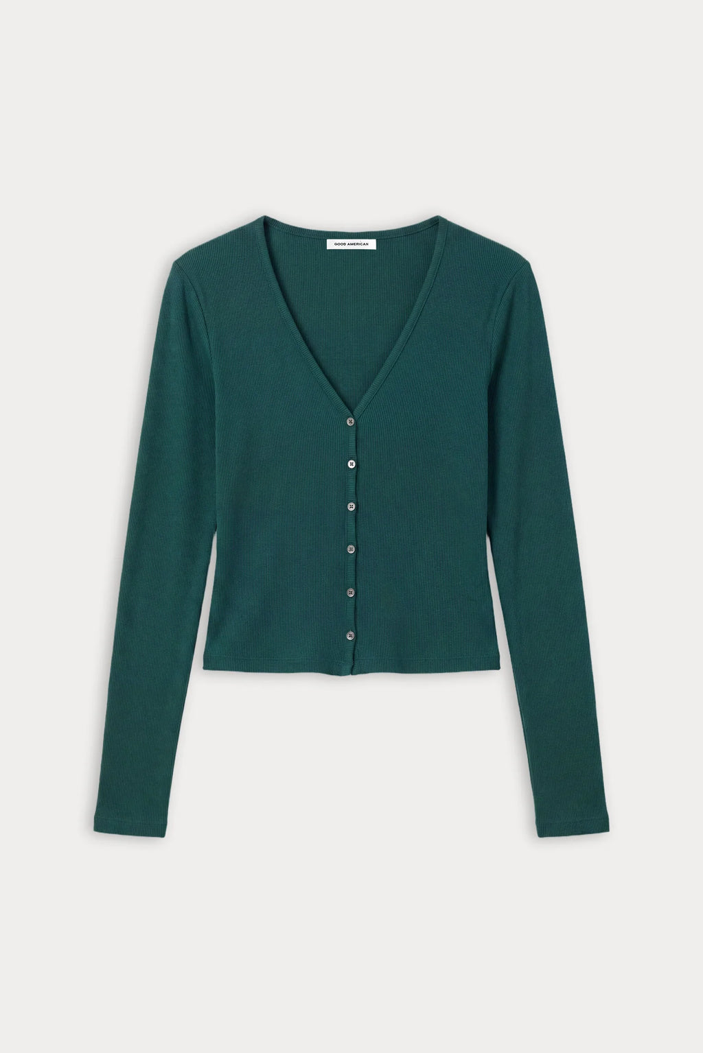 Good American The Rib V Neck Cardigan (Forest Green)