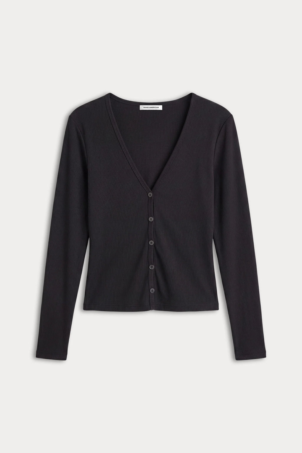 Good American The Rib V Neck Cardigan (Black)