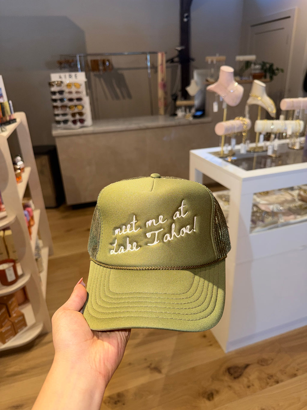 Meet Me At Lake Tahoe Trucker Hat (Olive)