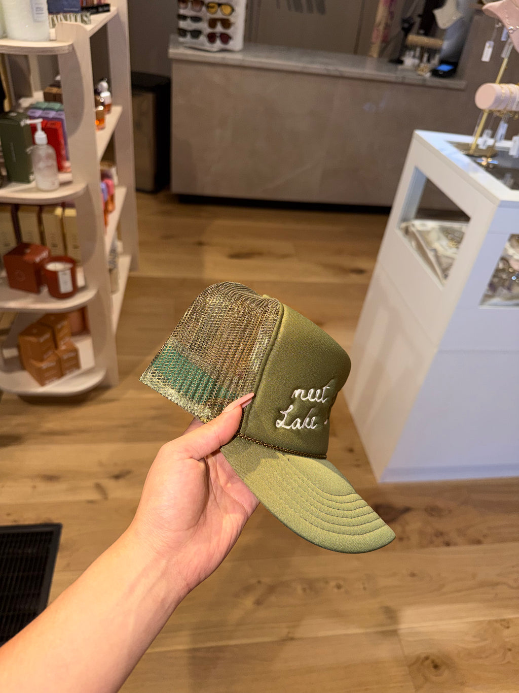 Meet Me At Lake Tahoe Trucker Hat (Olive)