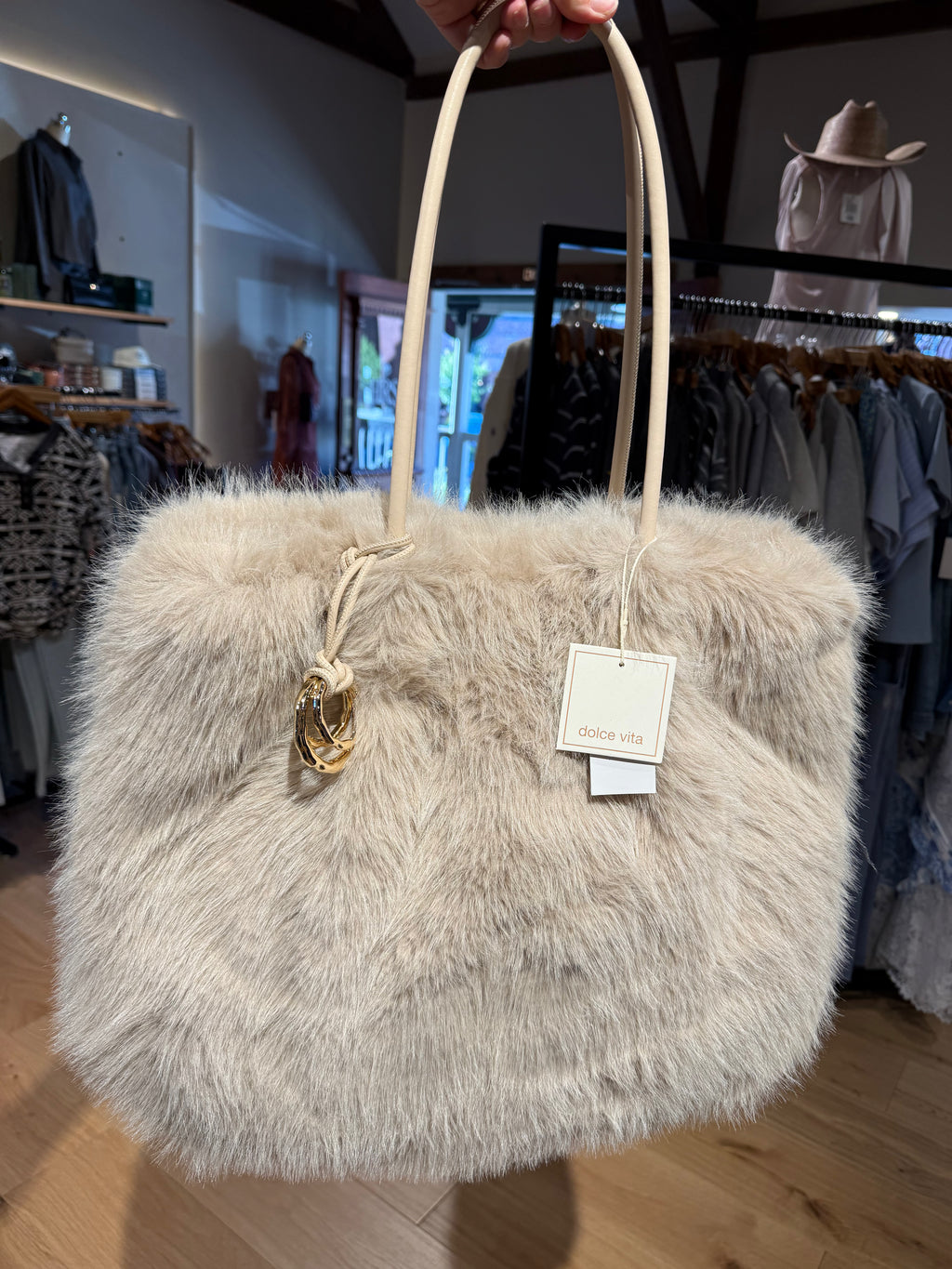 Dolce Vita Faux Fur Noor Tote (Ivory)