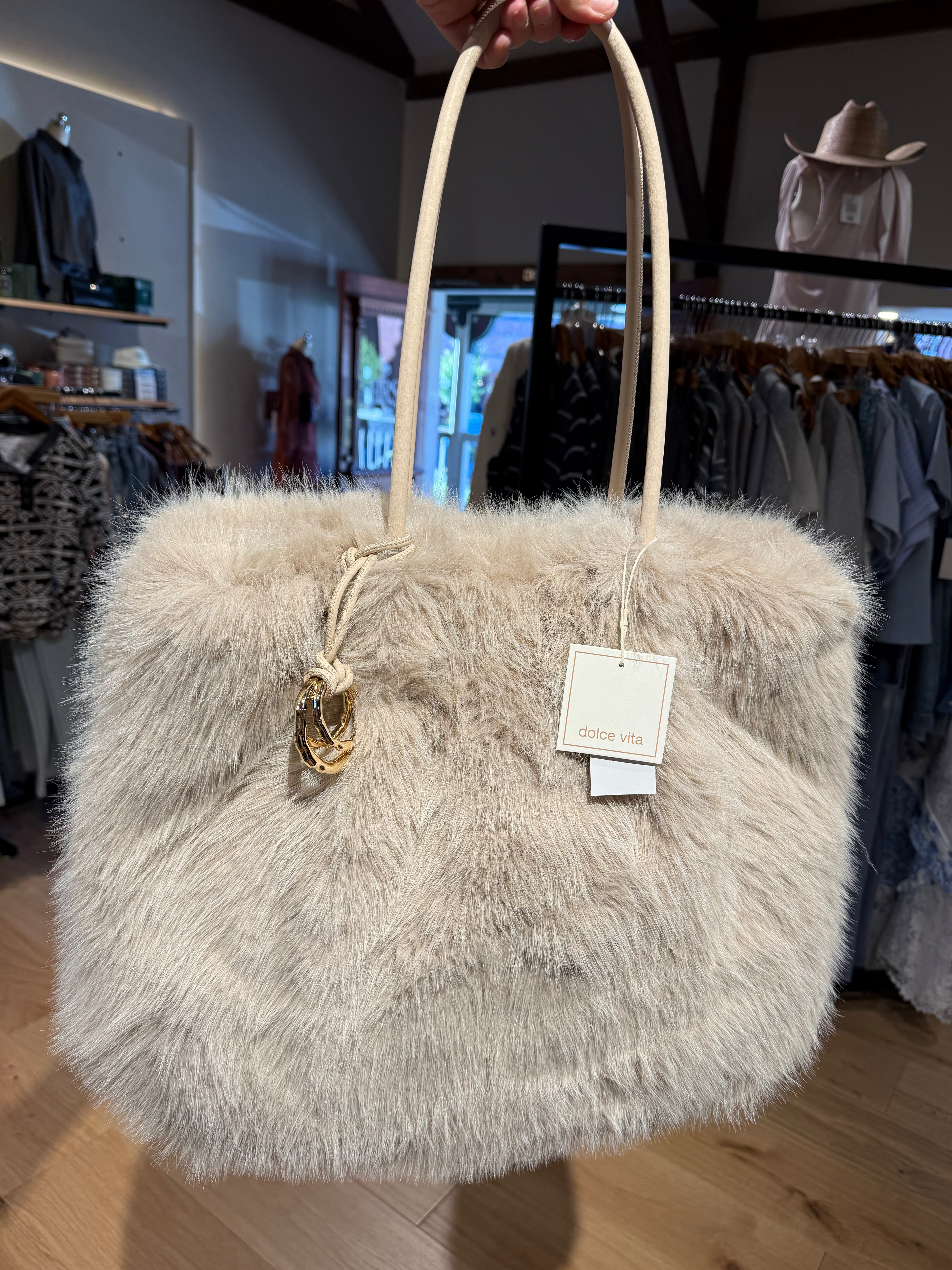 Dolce Vita Faux Fur Noor Tote (Ivory)