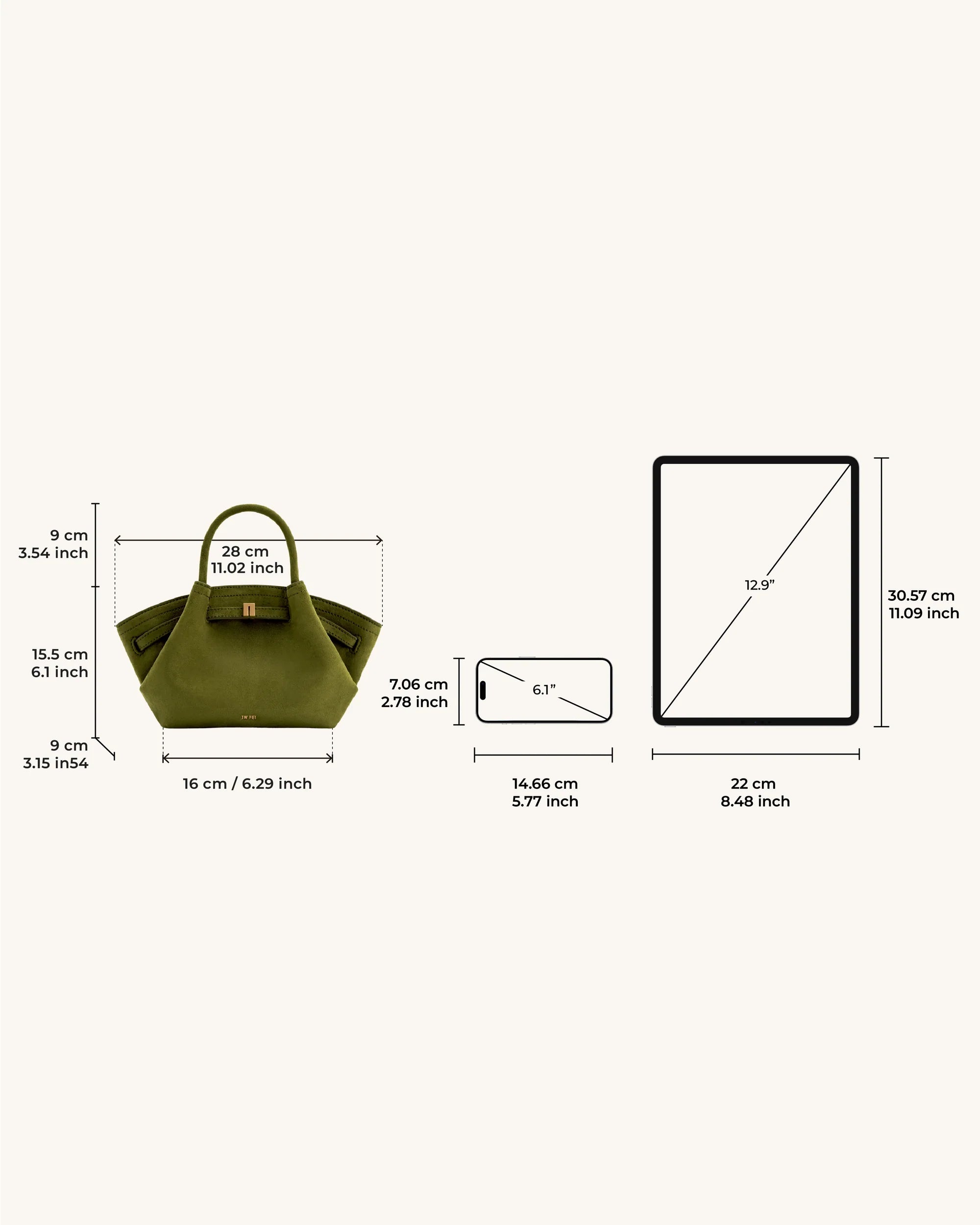 JW PEI Hana Mini Faux Suede Tote Bag (Dark Olive)