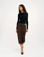 Rumored Lady Lace Midi Skirt (Espresso Jacquard)