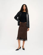 Rumored Lady Lace Midi Skirt (Espresso Jacquard)