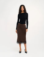 Rumored Lady Lace Midi Skirt (Espresso Jacquard)