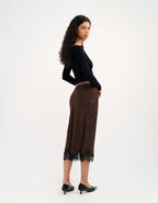 Rumored Lady Lace Midi Skirt (Espresso Jacquard)