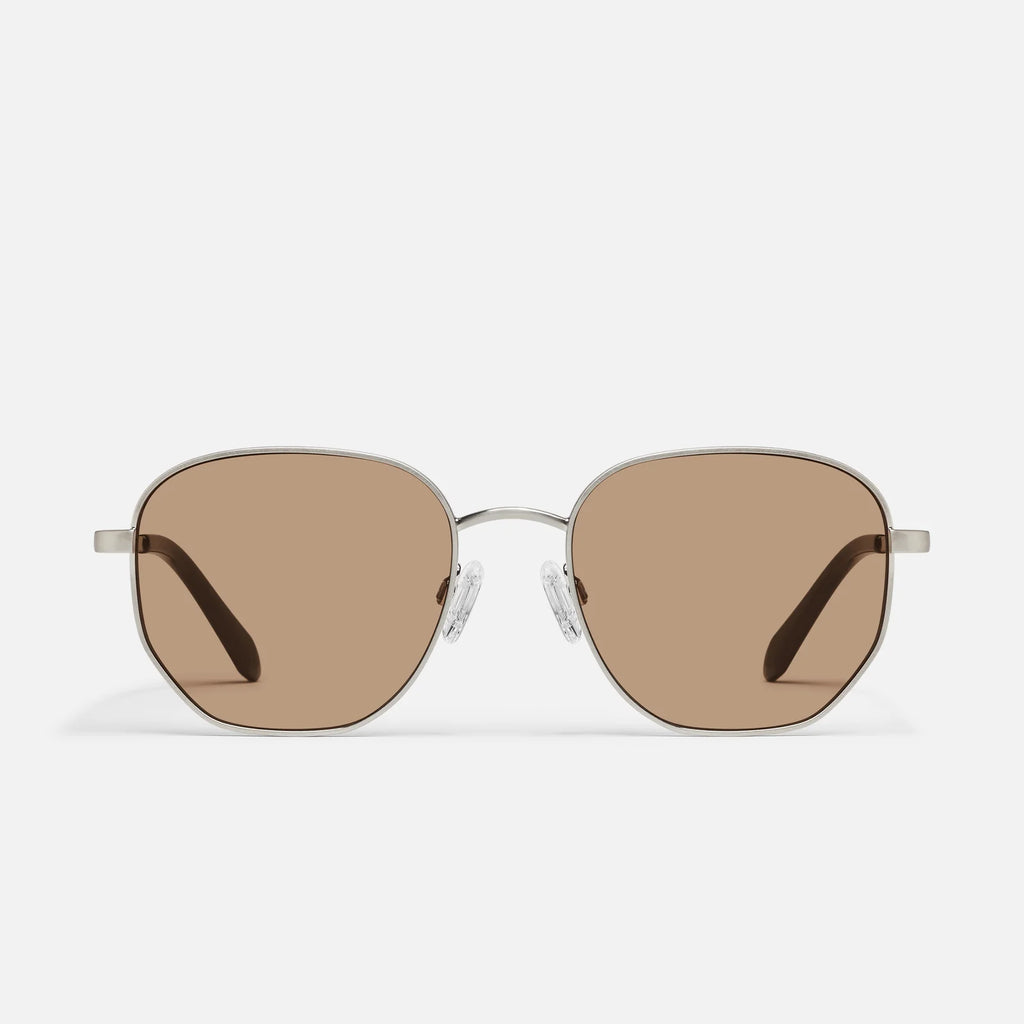 Quay Big Time Sunglasses (Brushed Silver Frame / Tan Lens)