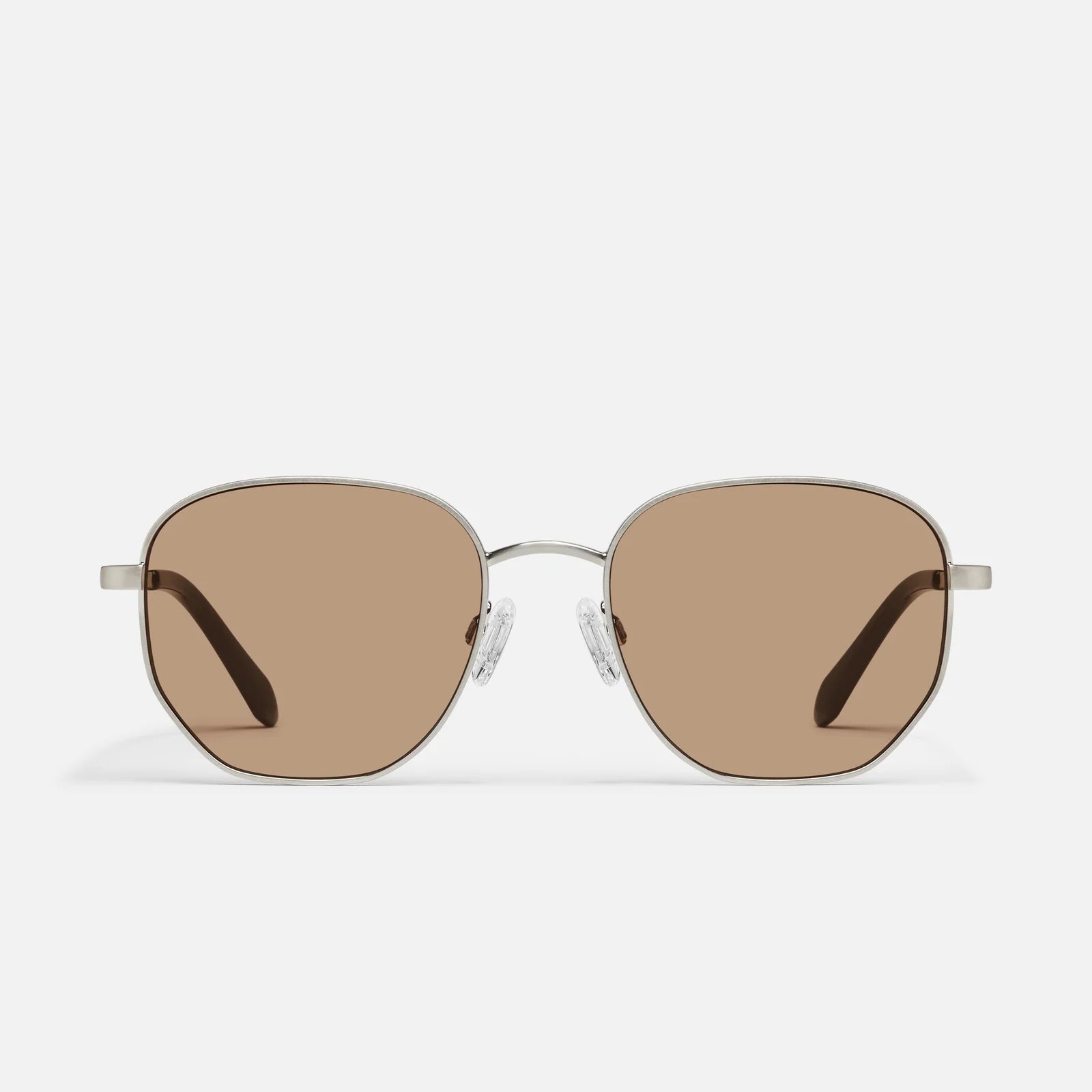 Quay Big Time Sunglasses (Brushed Silver Frame / Tan Lens)