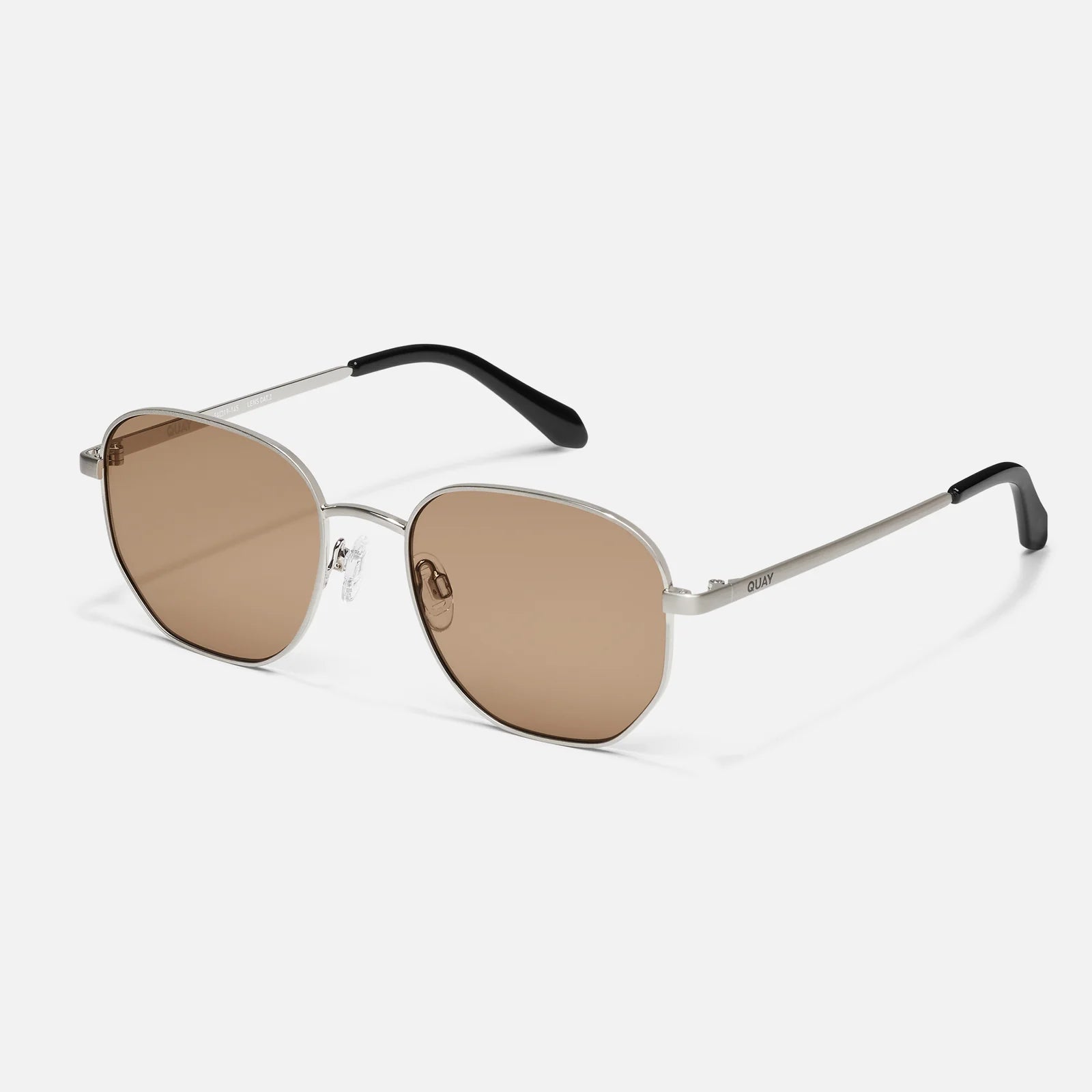 Quay Big Time Sunglasses (Brushed Silver Frame / Tan Lens) Secondary image