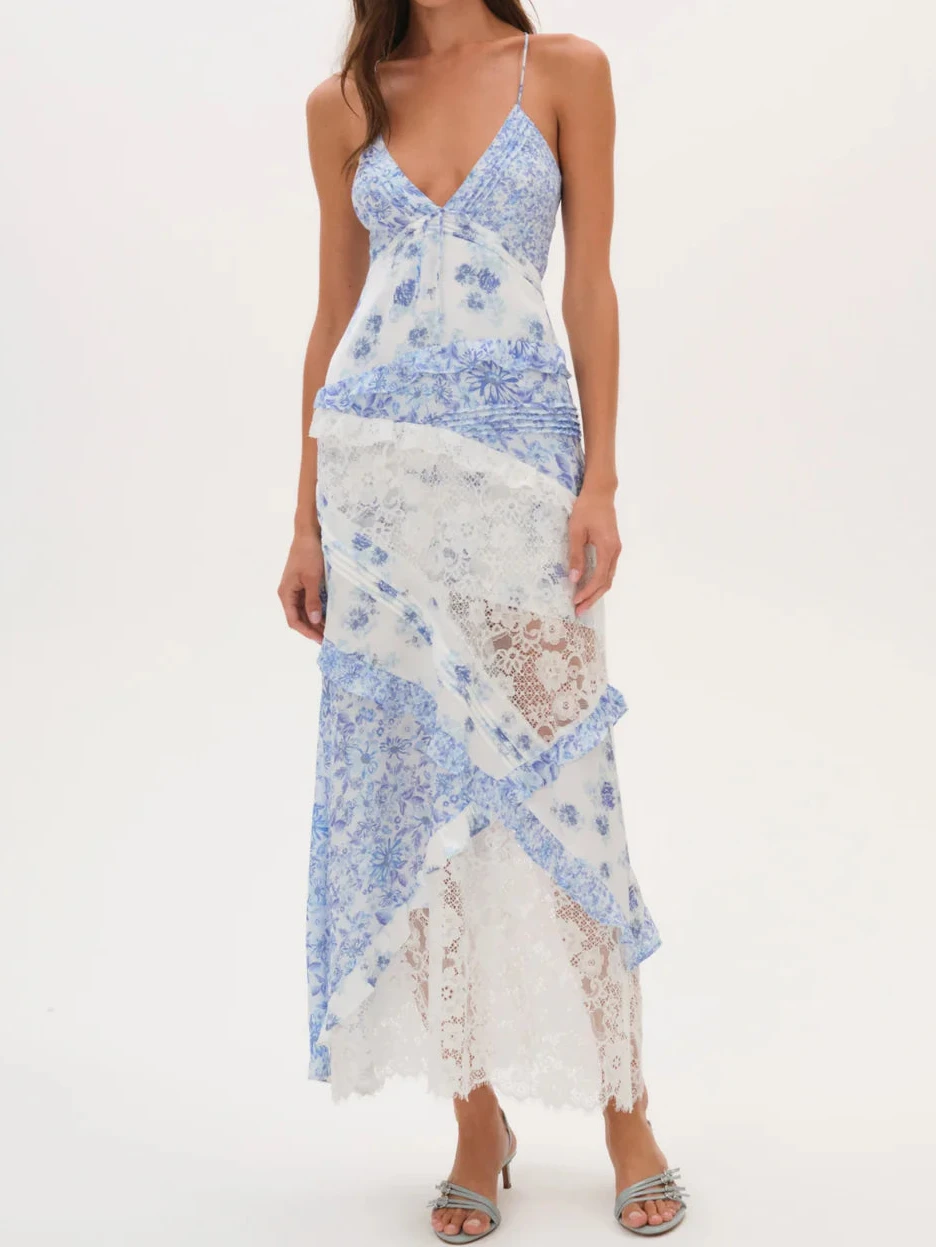 For Love & Lemons Rosalyn Maxi Dress (Blue)