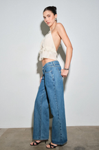 Seren Chiffon Lace Trim Open Back Halter Top