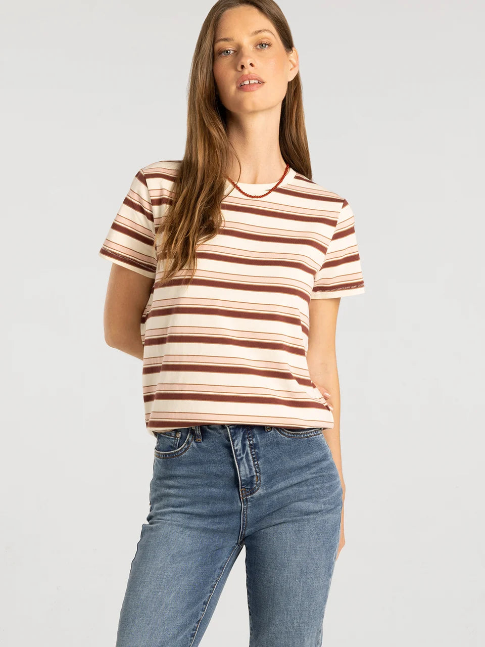 Thread & Supply Asher Tee (Pink Burgundy Stripe)