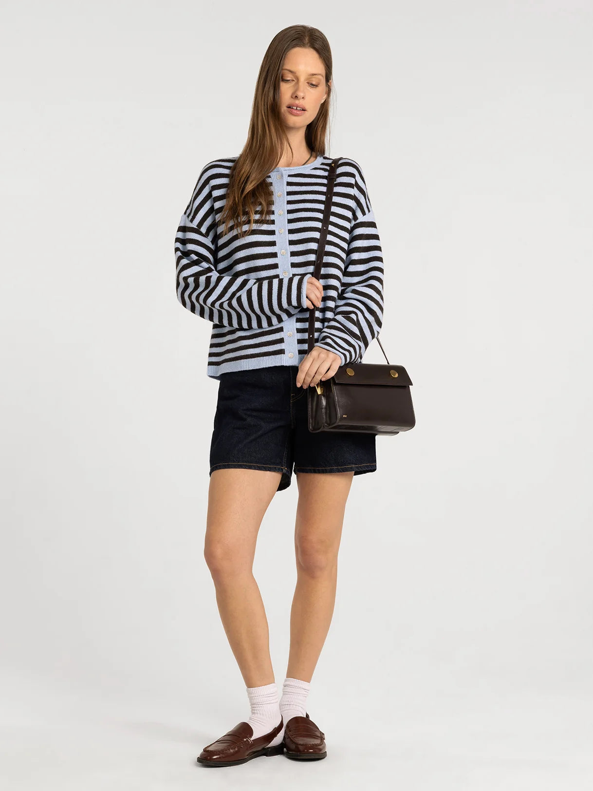 Thread & Supply Dover Cardigan (Blue/Brown Stripe)