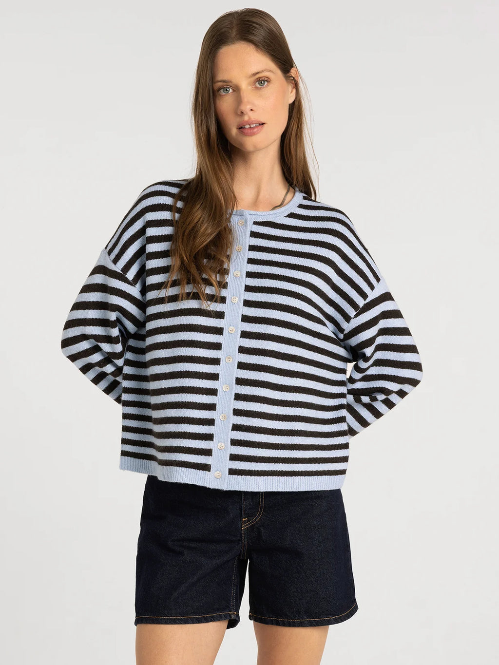 Thread & Supply Dover Cardigan (Blue/Brown Stripe)