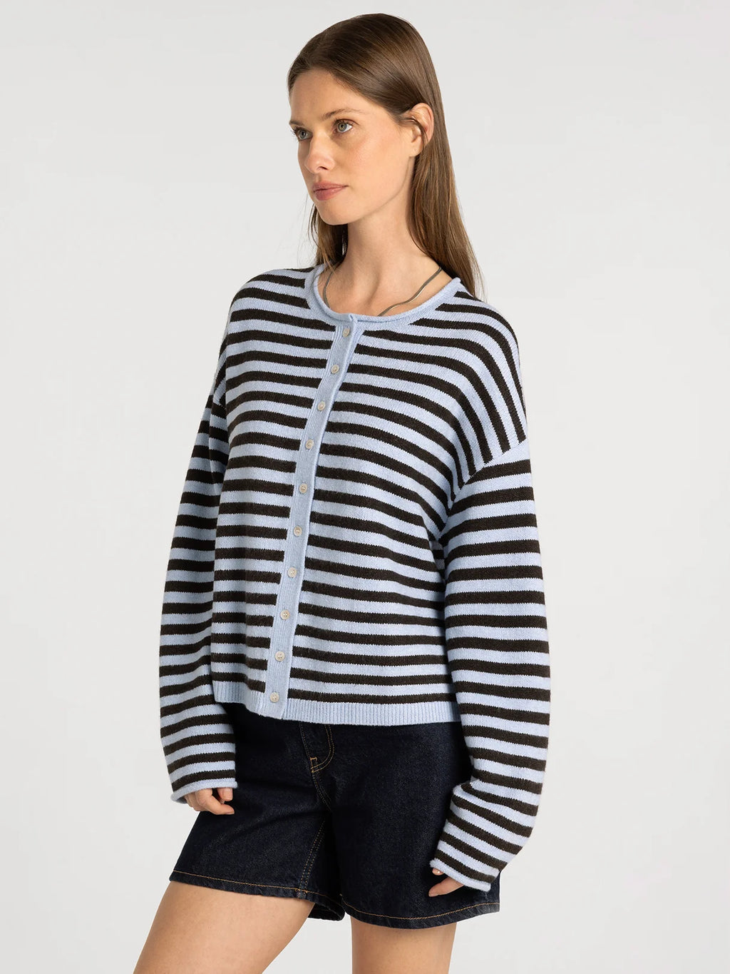 Thread & Supply Dover Cardigan (Blue/Brown Stripe)