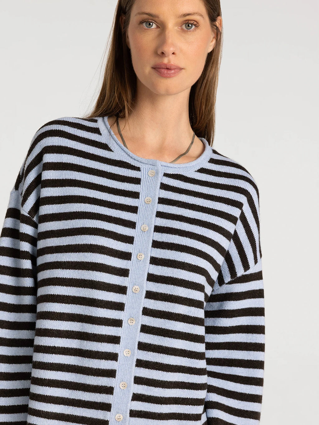 Thread & Supply Dover Cardigan (Blue/Brown Stripe)