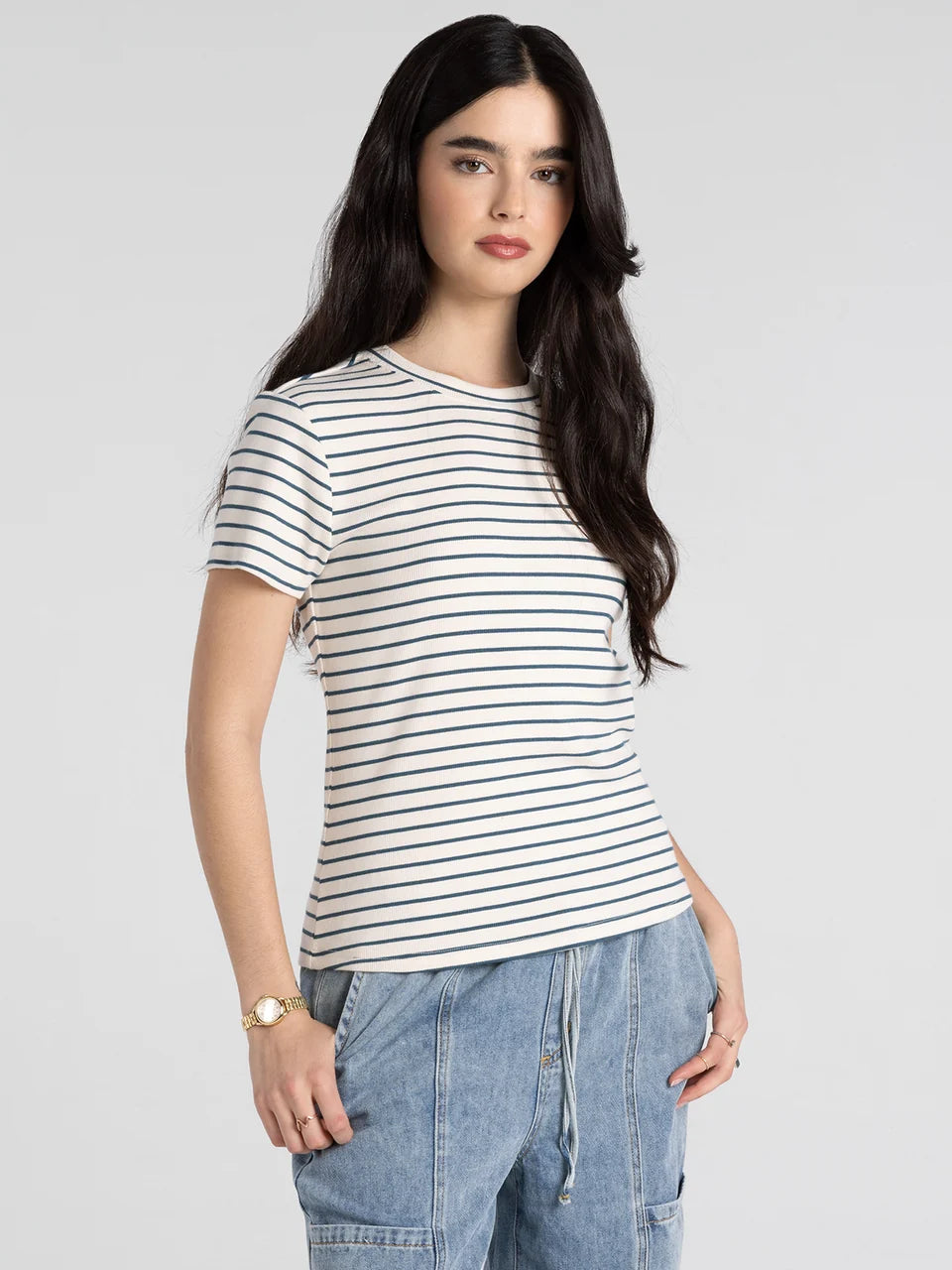 Thread & Supply Annie Tee (Cream Blue Stripe)