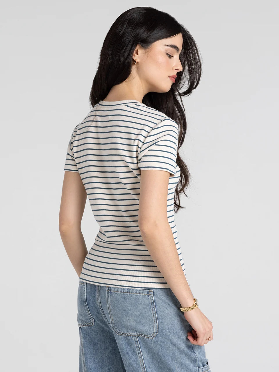 Thread & Supply Annie Tee (Cream Blue Stripe)