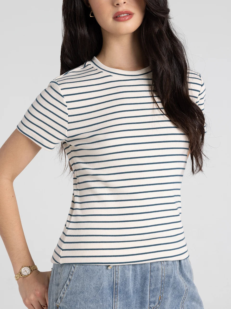 Thread & Supply Annie Tee (Cream Blue Stripe)