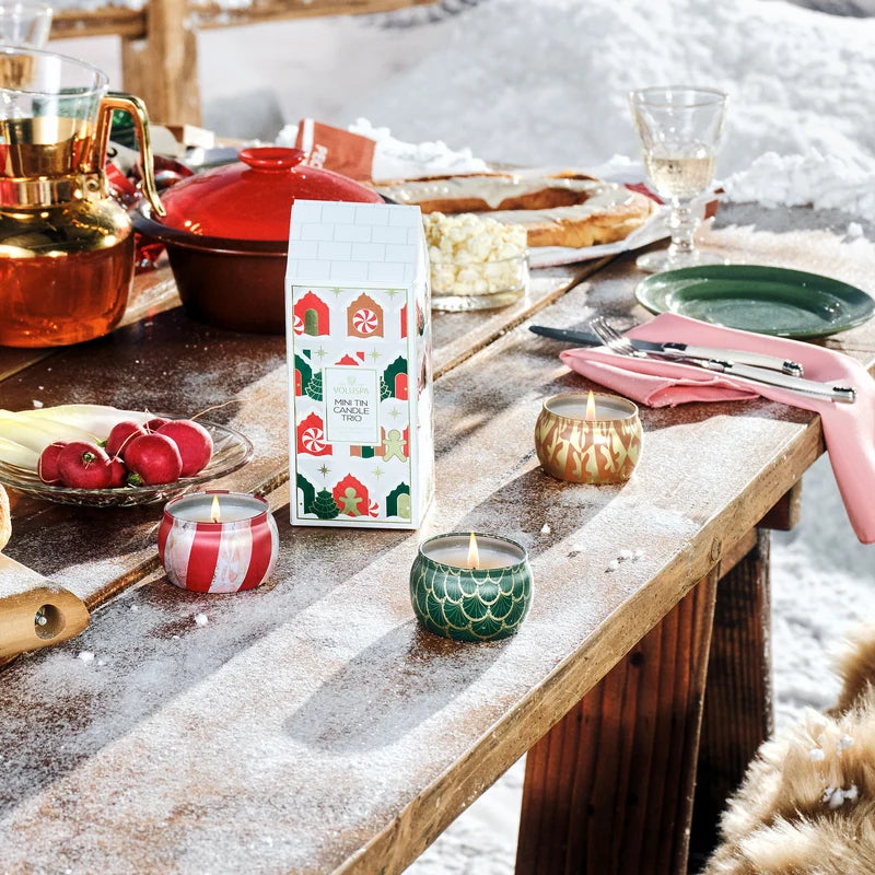 Voluspa Holiday Village Mini Tin Trio Assorted Gift Set